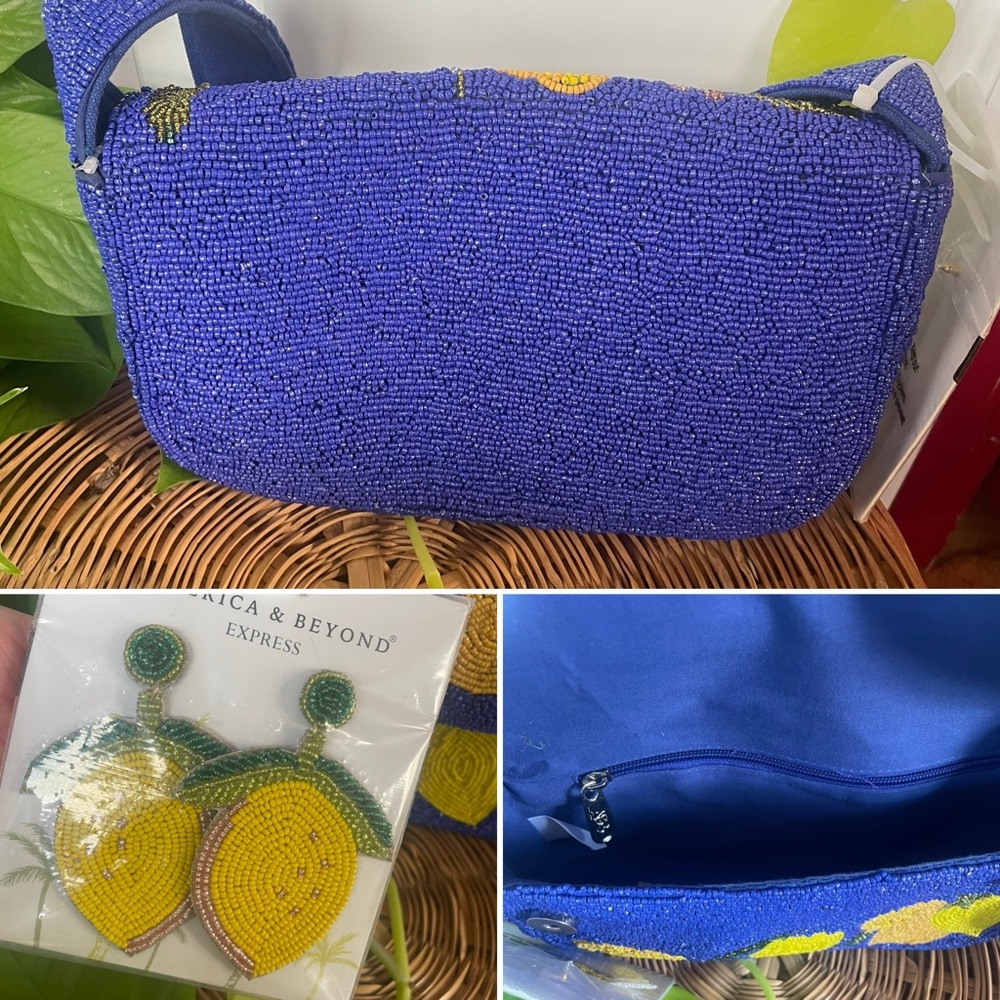 America & Beyond Express Beaded Lemon Shoulder Bag - Blue & Yellow - Picture 3 of 4